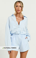 Chaemay Shorts - High Waisted A-Line Boxer Shorts in Blue
