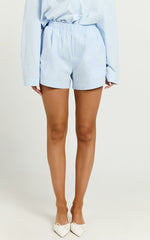 Chaemay Shorts - High Waisted A-Line Boxer Shorts in Blue