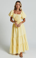 Chantrell Midi Dress - Puff Sleeve Dress in Lemon