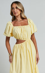 Chantrell Midi Dress - Puff Sleeve Dress in Lemon