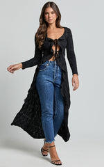 Claudia Longline Top - Ruffle Tie Front Long Sleeve Top in Black