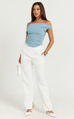 Cleo Top - Off Shoulder Curved Hem Top in Baby Blue