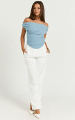 Cleo Top - Off Shoulder Curved Hem Top in Baby Blue