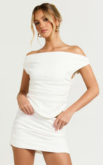 Cleo Top - Off Shoulder Curved Hem Top in White