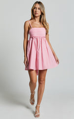 Clover Mini Dress - Back Bow Babydoll Dress in Pink