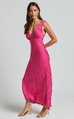 Cohen Midi Dress - Jacquard Satin Midi Dress in Pink