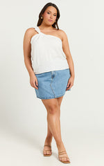 Bobbi Top - Linen Look Knot Detail One Shoulder Top in White