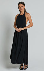 Dana Midi Dress - Halter Neck Open Back Dress in Black