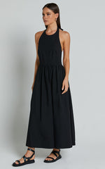 Dana Midi Dress - Halter Neck Open Back Dress in Black