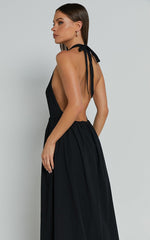 Dana Midi Dress - Halter Neck Open Back Dress in Black