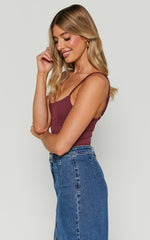 Daramie Bodysuit - Underbust Detail Bodysuit in Burgundy
