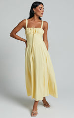 Debby Midi Dress - Bust Tie Front Sleeveless A Line Dress in Lemon