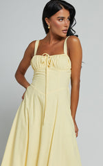 Debby Midi Dress - Bust Tie Front Sleeveless A Line Dress in Lemon