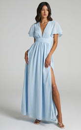 December Maxi Dress - Empire Waist Dress in Light Blue