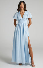 December Maxi Dress - Empire Waist Dress in Light Blue