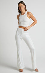 Deliza Pants - Mid Waisted Sequin Flare Pants in Iridescent White