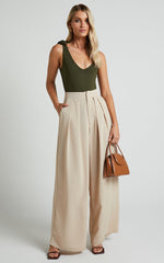 Denver Pant - High Waisted Straight Leg Full Length in Beige