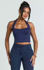 Dexter Top - Jersey Halter Crop Top in Navy