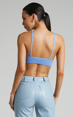 Dilyene Pants - Mid Waist Straight Leg Faux Leather Pants in Blue