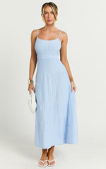 Donissa Midi Dress - Panelled Knit Dress in Blue