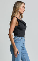 Doris Top - Cowl Neck Crop Top in Black