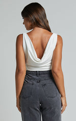 Doris Top - Cowl Neck Crop Top in White