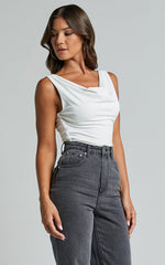 Doris Top - Cowl Neck Crop Top in White
