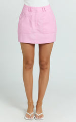 Dream Linen Blend Skort - High Waisted A Line Skort in Pale Pink