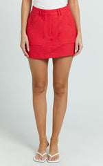 Dream Linen Blend Skort - High Waisted A Line Skort in Red