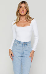 Elia Bodysuit - Square Neck Long Sleeve Bodysuit in White
