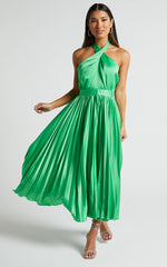 Eloise Midi Dress - Halter Neck Pleated Dress in Jewel Green