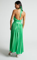 Eloise Midi Dress - Halter Neck Pleated Dress in Jewel Green