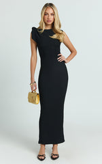 Elsa Midi Dress - Knot Shoulder Sleeveless Detail Dress in Black