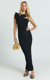 Elsa Midi Dress - Knot Shoulder Sleeveless Detail Dress in Black