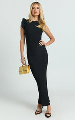 Elsa Midi Dress - Knot Shoulder Sleeveless Detail Dress in Black