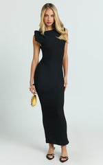 Elsa Midi Dress - Knot Shoulder Sleeveless Detail Dress in Black