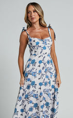 Emilio Midi Dress - Cup Bust Sleeveless Dress in Blue Floral