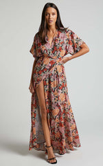 Erenza Maxi Dress - Extended Sleeve Wrap Dress in Boheme Floral