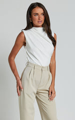 Erin Top - Jersey Crepe High Neck Asymmetric Tank in White