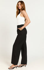Esme Linen Blend Pants - Mid Waist Straight Leg Pants in Black