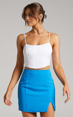Evelenna Mini Skirt - High Waisted Split Skirt in Blue