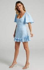 Fancy A Spritz Mini Dress - Square Neck Dress in Powder Blue
