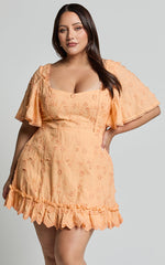Fancy A Spritz Mini Dress - Square Neck Dress in Peach Fuzz