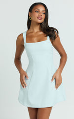 Fhella Mini Dress - Straight Neck Dress in Blue