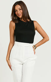 Georgina Top - Asymmetrical Hem Jersey Tank in Black