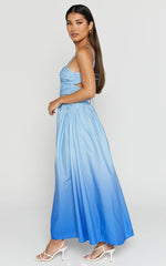 Gianna Midi Dress - Square Neck Cut Out Bust Fit and Flare Dress in Blue Ombre
