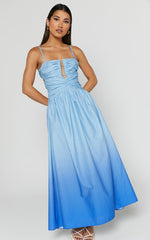 Gianna Midi Dress - Square Neck Cut Out Bust Fit and Flare Dress in Blue Ombre