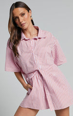 Gijon Shorts - High Waisted Shorts in Pink and Red Stripe