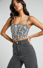 Gizelle Top - Wide Strap Corset Top in Zebra Print