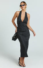 Grayson Midi Dress - Tie Halter Neck Slip Dress in Black/ White